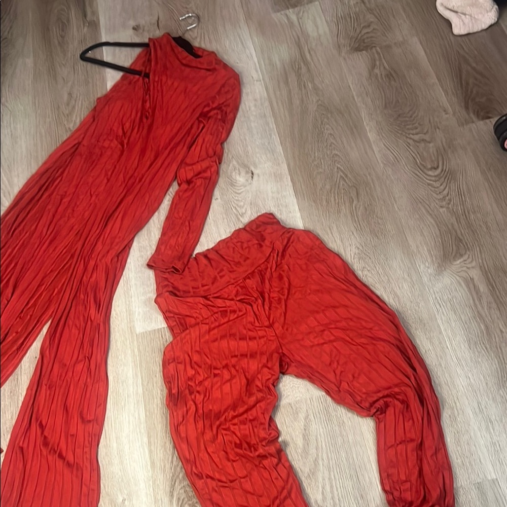 Red Pleated Jumpsuit Set